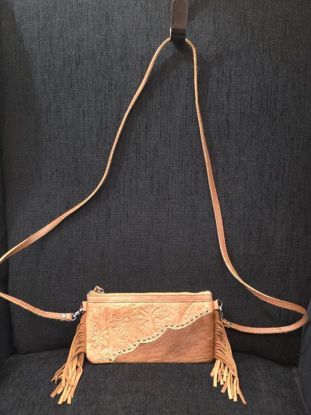 Montana West Hair-On Cowhide Fringe Crossbody Clutch Bag